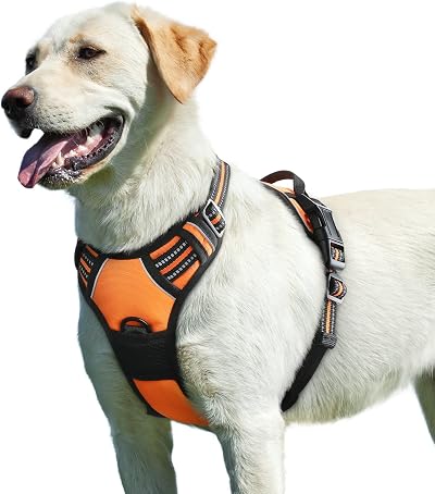Eagloo Dog Harness Large No Pull Front Back Clips Reflective Orange L