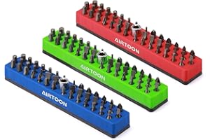 AIRTOON 3PCS 1/4" Magnetic Hex Bit Holder, 43 Holes Bit Storage with Strong Magnetic Base, Magnetic Screwdriver Bit Organizer, Red, Blue and Green