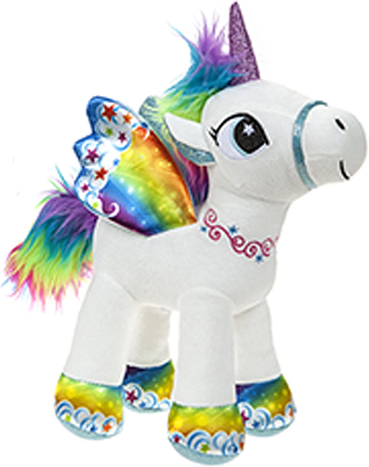 BARRADO Peluche Unicornio con alas de pie - Calidad Supersoft (Blanco/Arcoiris, 34cm)