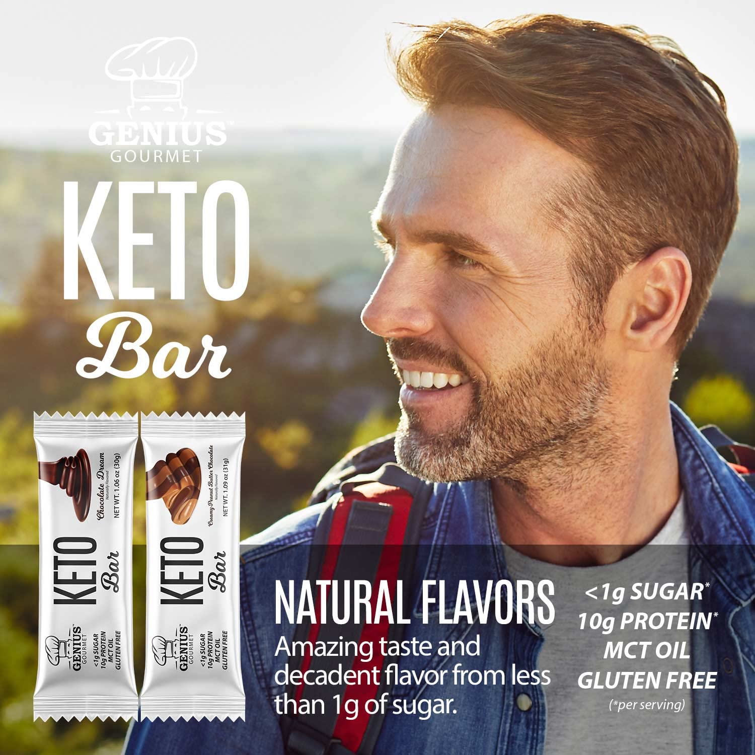 Genius Gourmet Gluten Free Keto Protein Bar, Chocolate Keto Bars, Premium MCTs, Low Carb, Low Sugar (Variety Pack, 20 Count (Pack of 1))