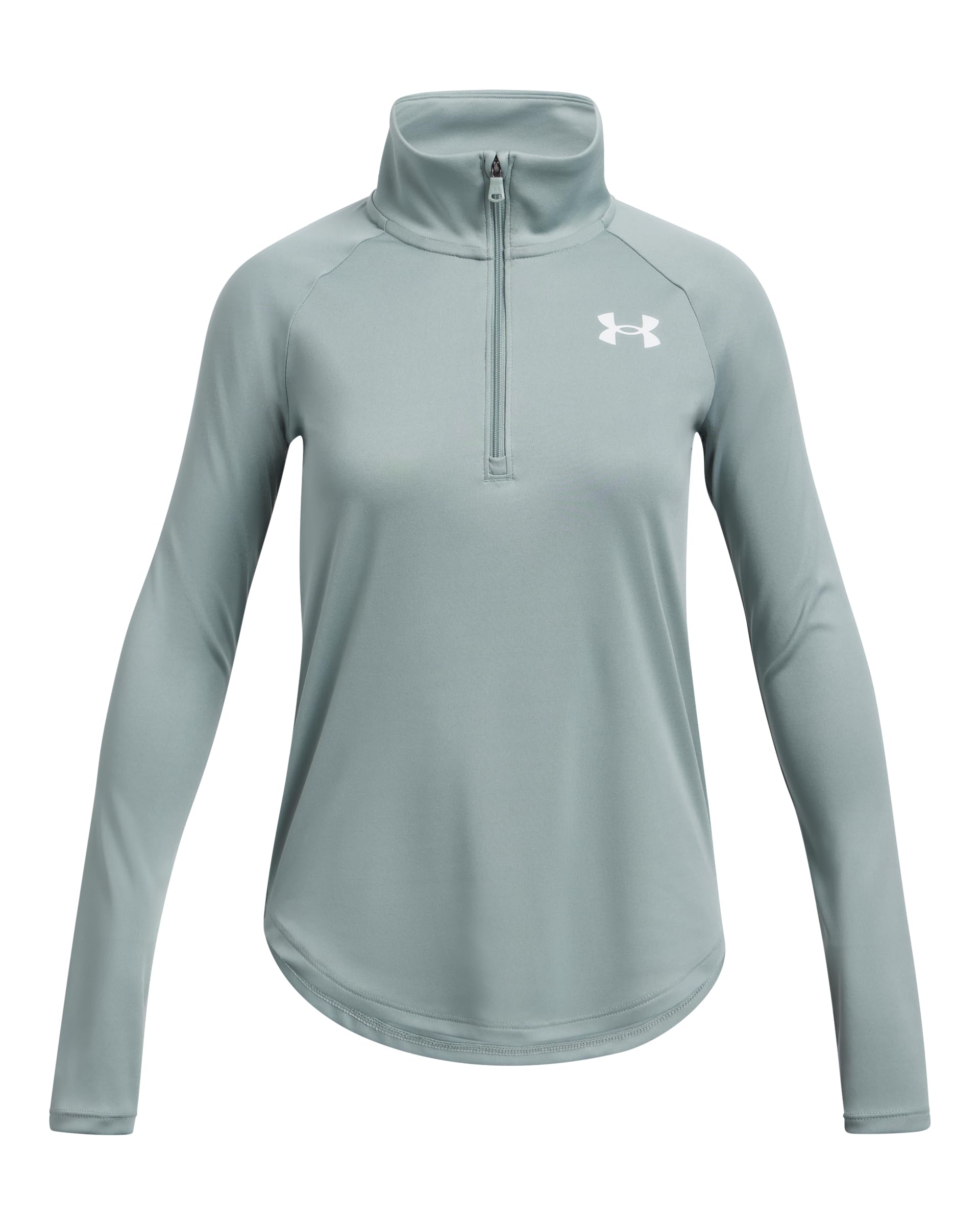 Under Armour Girls Tech Graphic Half Zip Hoodie, (348) Silica Green / / Metallic Silver, X-Small