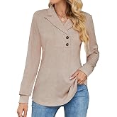 Micoson Women's Long Sleeve Button Lapel Tunic Tops V Neck Business Casual Swing Sweatshirt Pullover