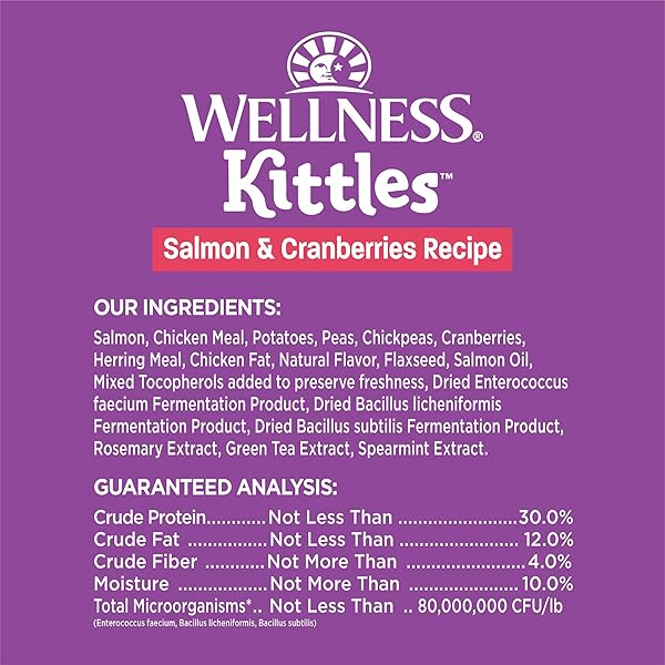 WELLNESS KITTLES CRUNCHY NATURAL GRAIN FREE CAT TREATS, SALMON & CRANBERRIES RECIPE, ALL LIFE STAGES, 2-OUNCE BAG