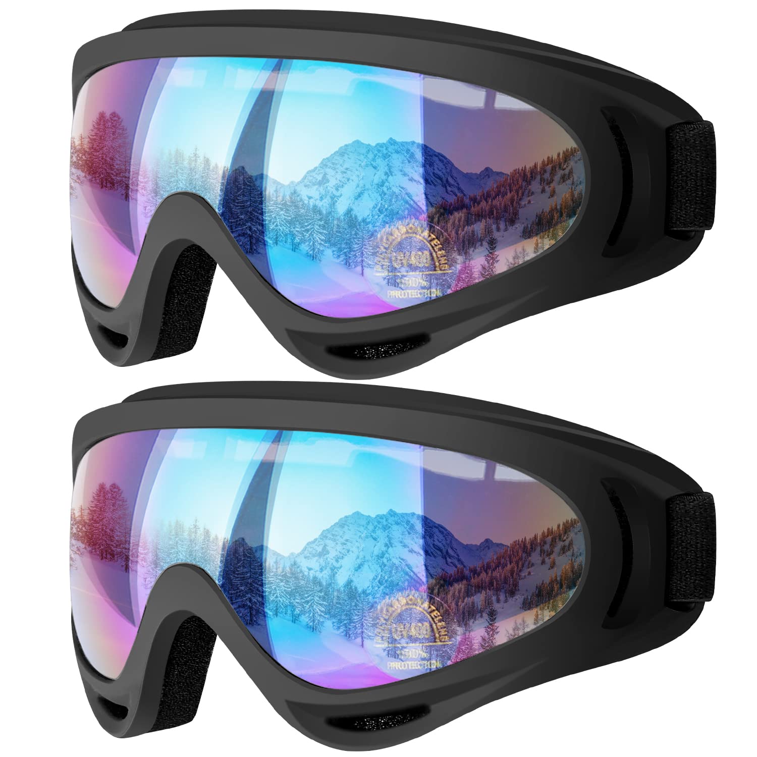 Photo 1 of COOLOO Ski Goggles, 2 Pack Snow Goggles Snowboard Goggles for Men Women Kids - UV Protection Foam Anti-Scratch Dustproof