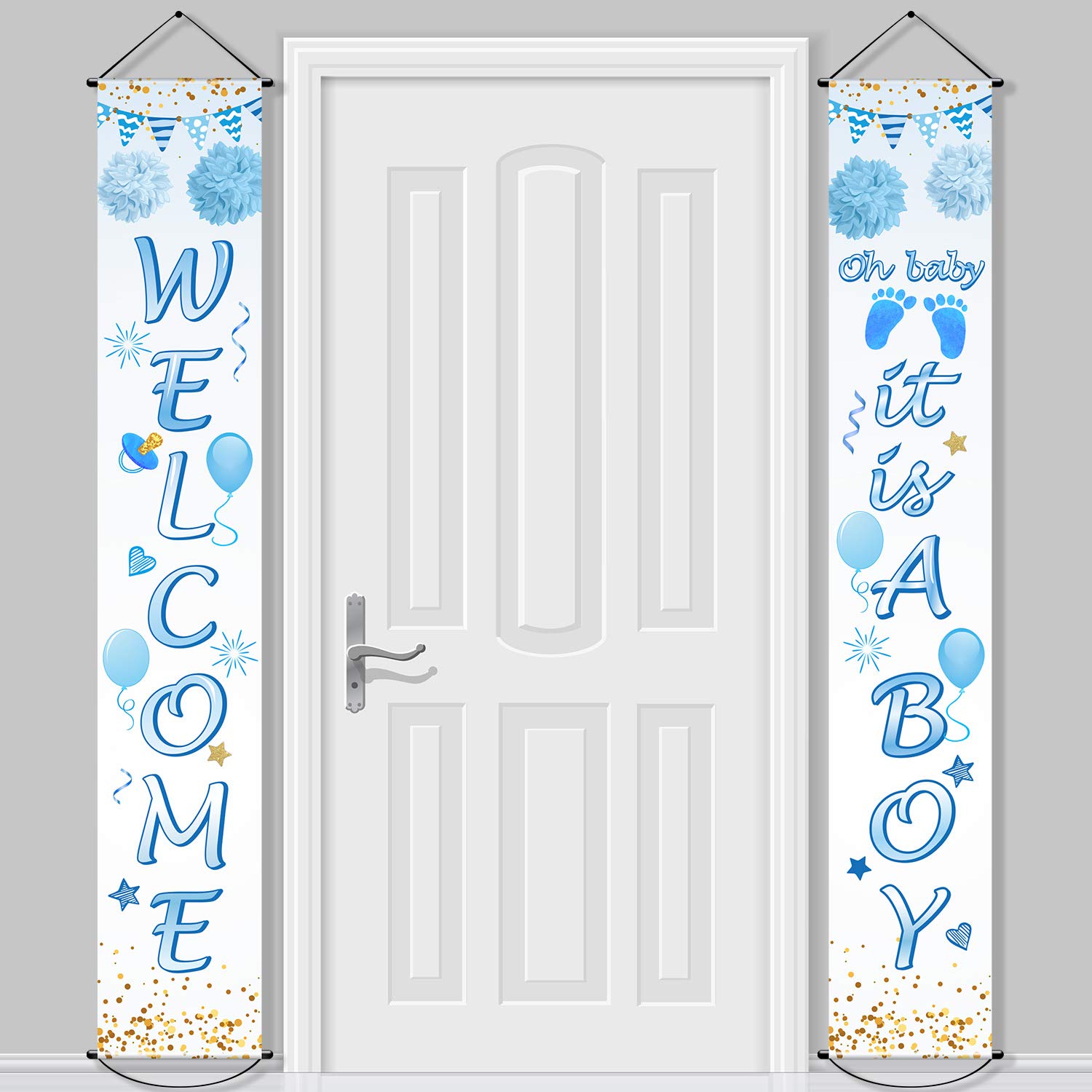 Baby Shower Decorations Welcome It is a Boy Banner Backdrop Background Door Hanging Porch Sign for Baby Shower Party Supplies, 71 x 12 Inch