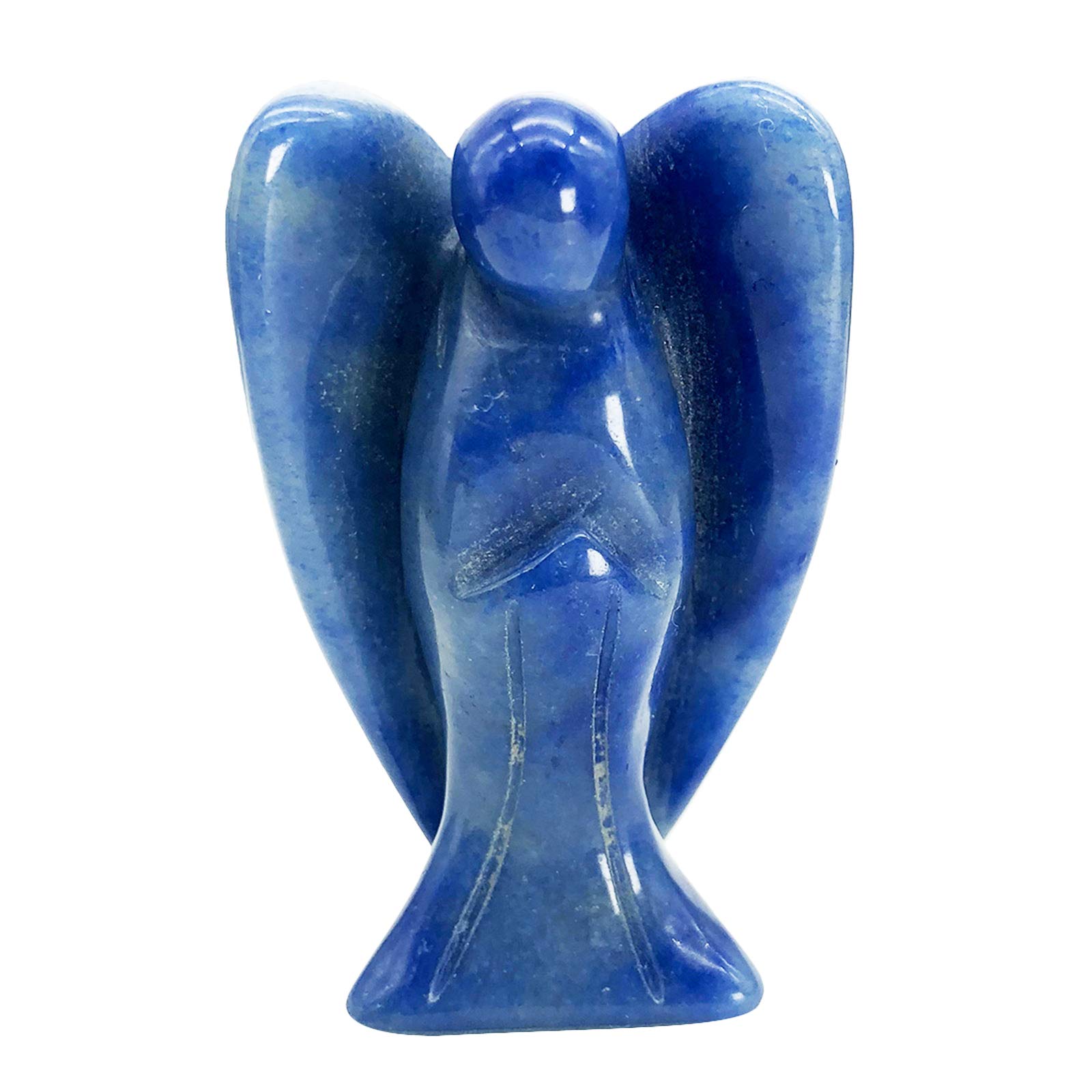 favoramulet 2 Inches Blue Aventurine Crystal Pray Guardian Angel Statue, Carved Healing Peace Angel with Wing Figurine Pocket Stone