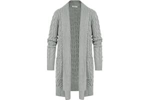 Danna Belle Girls Sweater Open Front Long Cardigans Chunky Cable Knit Jumper with Pockets School Uniform 6-14