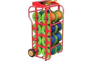 YESHINE Wire Spool Rack, Cable Dispenser Cart with Wheels, Multi-Electrical Wire Rack, 11 Rods Wire Rack Dispenser, Automotive Wiring Storage with Storage Tray, Heavy Duty Wire Spool Holder