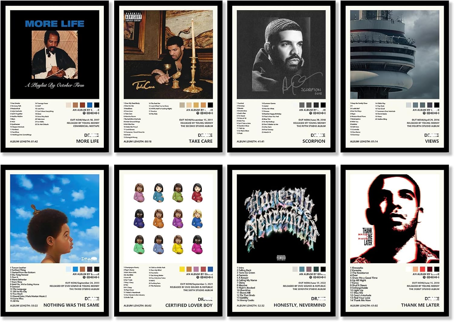 Wall Décor - JayPerArt Drake Poster (8 Pcs 16.5 * 11.5 inch) Album Cover Music Posters for Room Aesthetic, Wall Art for Room Decor Merch Stuff Prints HD Posters for Fans Unframed
