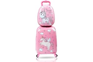 Sandinrayli Kid Luggage Set for Girls, 12” Backpack & 16” Kid Carry on Suitcase with Spinner Wheels, Toddler Rolling Suitcase Hardshell