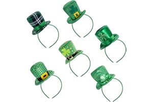 JAZGROM 6 Pcs St Patricks Day Headband for Women Outfits Leprechaun Hat Green Top Hats Shamrock St Patricks Day Accessories Party Favors