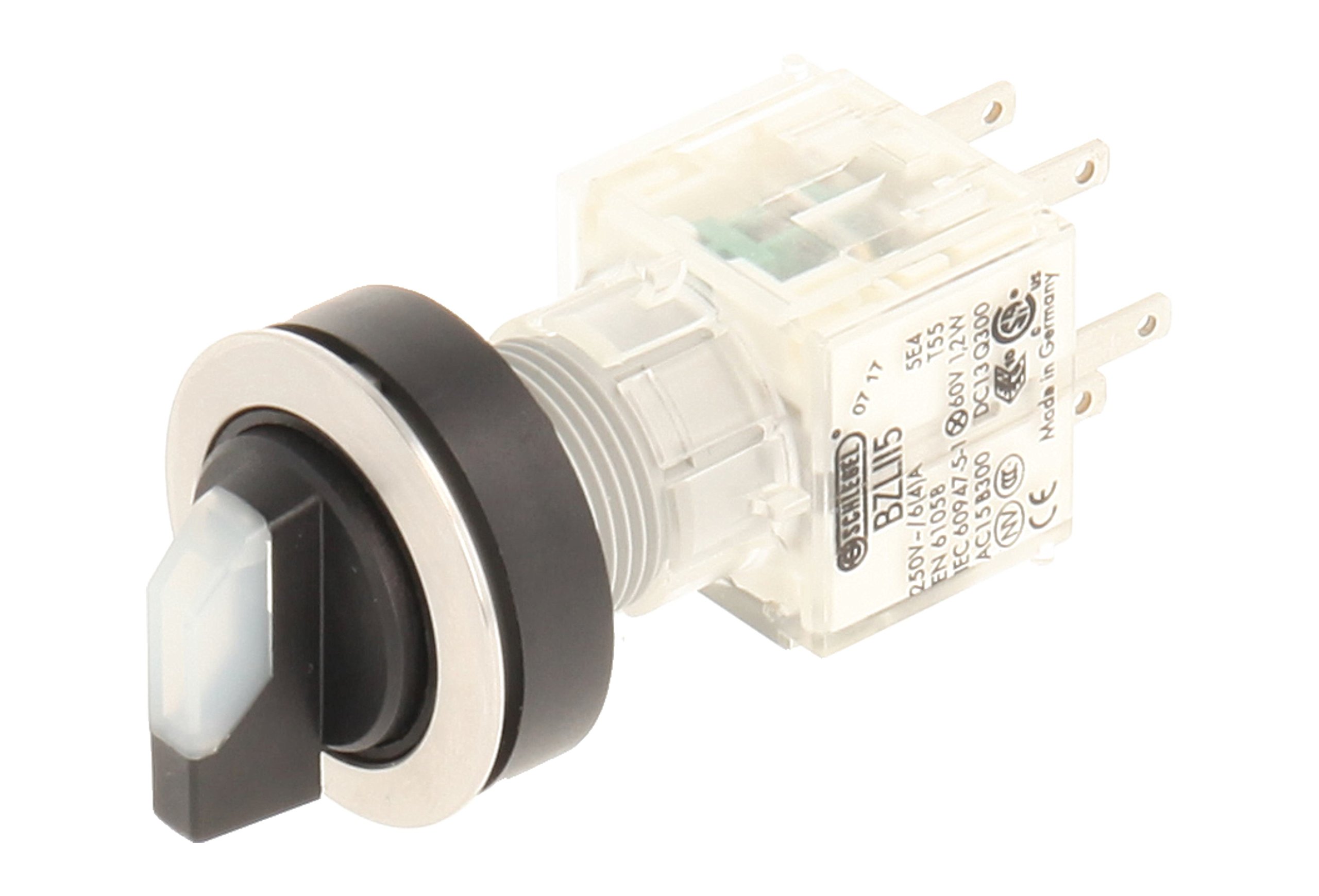 Club 23.001.353 Light 2 Positions Selector Latching Stainless Steel Contact Button Sensor LED Lamp Holder t5,5 K 2 normally open contacts 24 V, Clear