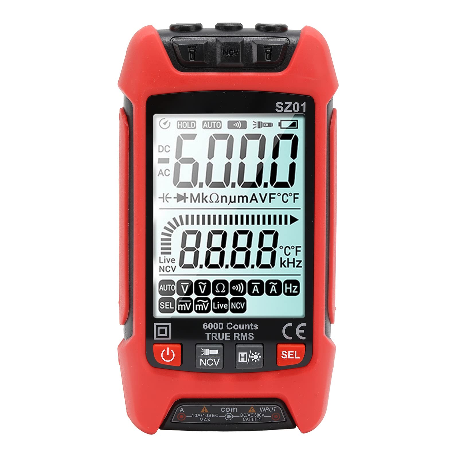 Digital Multimeter, DC AC Voltmeter, High Accuracy Automatic Fire Prevention Tester Kit with Backlight LCD Display, Receptacle Tester, Test Leads (Red)