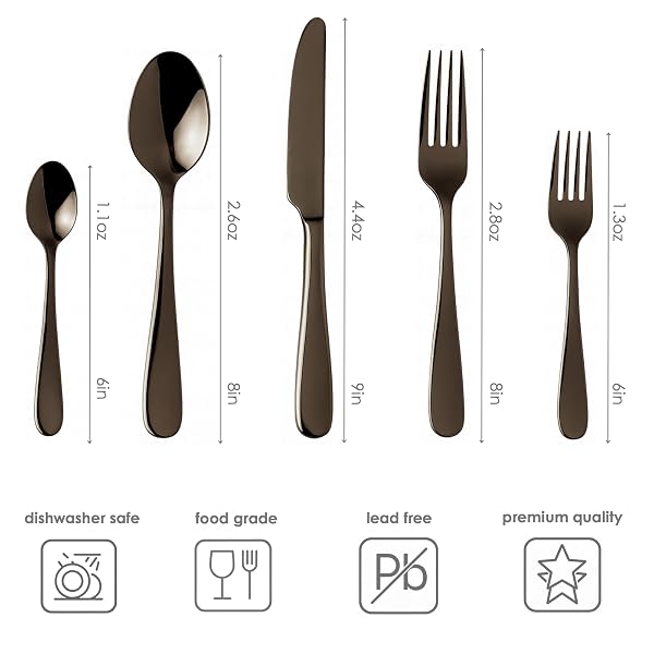 SILVERWARE SET FOR 6, 30-PIECE FAMOUS HAUS LONDON FORGED FLATWARE SET, STAINLESS STEEL CUTLERY SET WITH FORK KNIFE SPOON, MATTE BLACK FINISH, NICKEL FREE & DISHWASHER SAFE, WEDDING GIFT