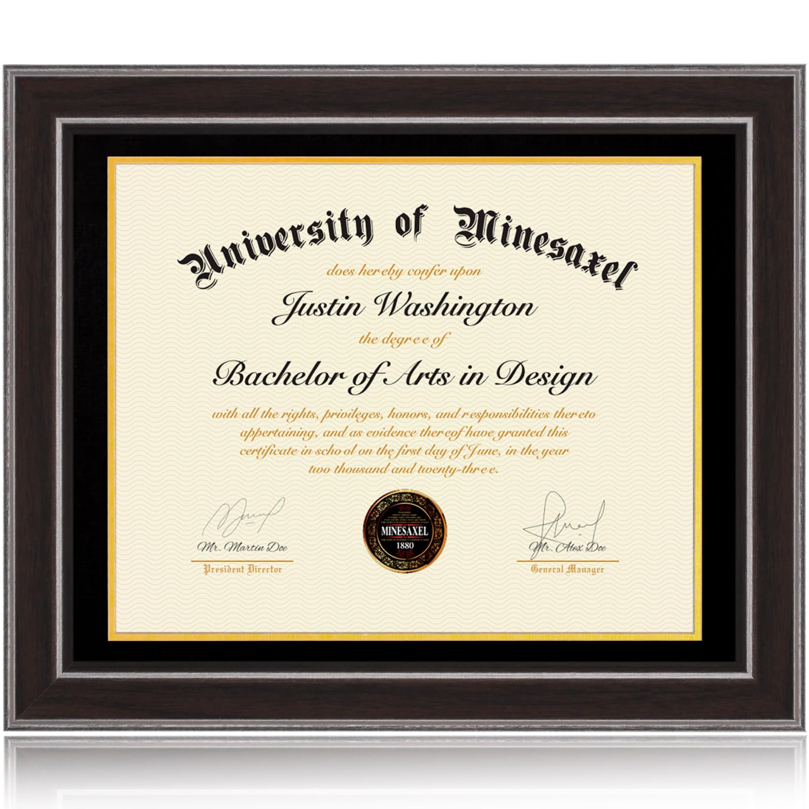 Photo 1 of ***FACTORY SEALED*** Minesaxel 18x22 Diploma Frame with Black Mat, Fits Degree Certificate Document, Walnut Color Frame with Tempered Glass Panel for Wall Mounting