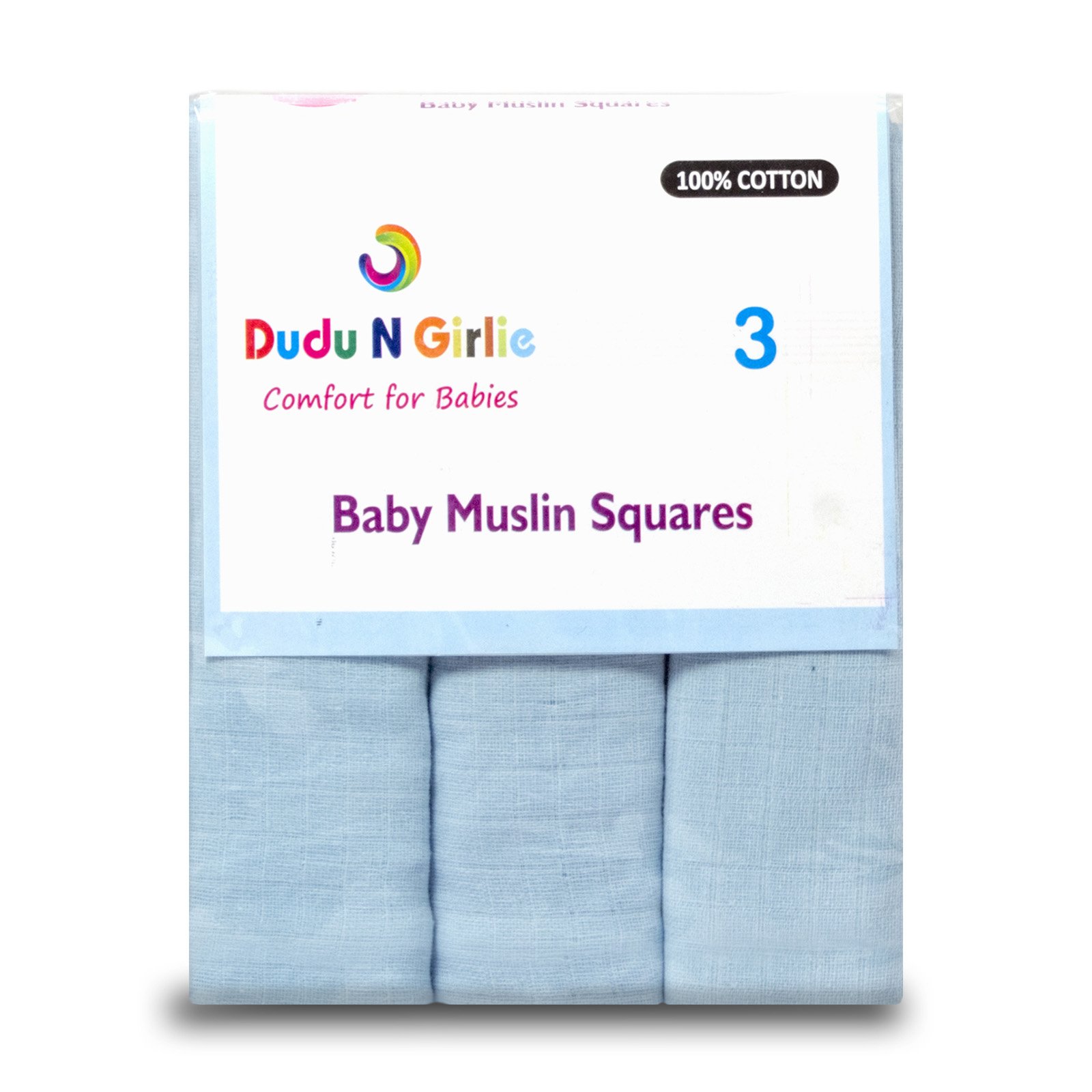 Newborn Essentials Muslin Squares Baby Muslin Cloths | Washcloths Baby Face Towel 100% Cotton Soft and Absorbent | Burp Cloths Swaddle Blanket Extra Large 70x70cm (Pack of 3, Blue)