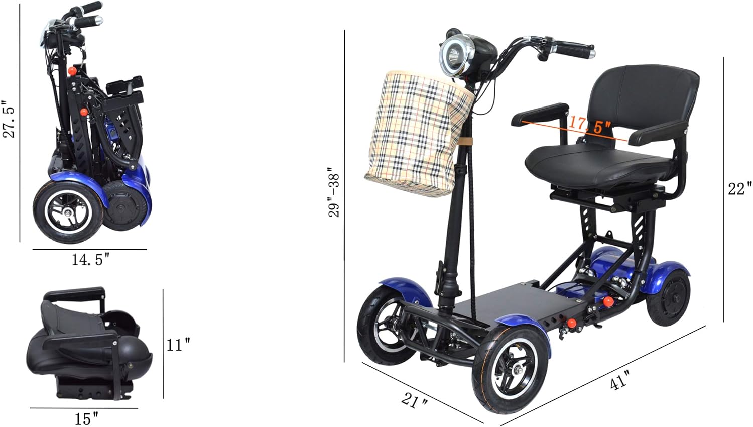 Dragon Mobile EX Foldable Lightweight Power Mobility Scooter Wheelchair Multi Terrain Easy Travel Electric Mobility Scooter for Adults with Bigger Seat: Health & Personal Care