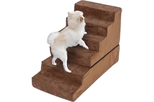 JONGEE Dog Stairs for Small Dogs, 6 Tiers Pet Steps with Middle-Density Foam and Removable Cover to Get on High Beds Couch, Non-Slip Doggy Steps for Cat, 16×30×20inches,Brown