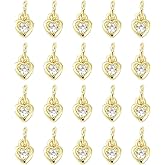COGCHARGER 20 Pcs Gold Heart Charms for Jewelry Making Brass Cubic Zirconia Pendants with Jump Ring for Bracelet Necklace Earrings DIY Crafts
