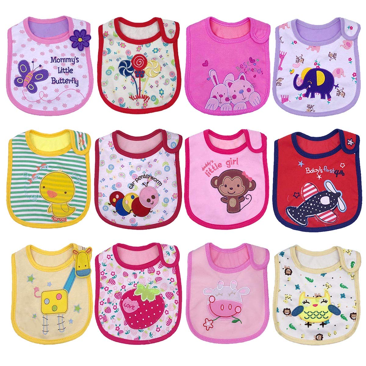 Yafane Baby Bibs 12 Packs Waterproof Layer Absorbent Bandana Drool Bibs Cotton for Infant Toddler Boys Girls 3-24 Months (Yellow/Pink)