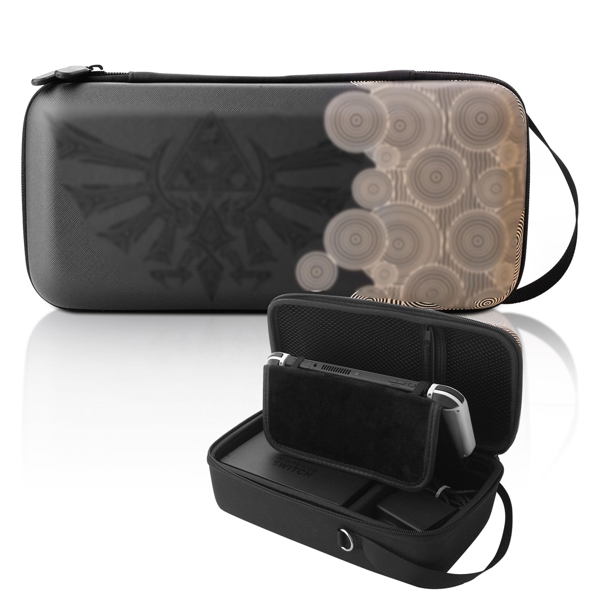 Photo 1 of FUNDIARY Black Carrying Case for Nintendo Switch and Switch OLED with Zelda Design, Shockproof Accessories with Portable Storage Bag - Built-in Stand Fit AC Charger Adapter, Switch Dock/Pro Controller