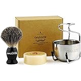 Anbbas Pure Badger Bristles Shaving Brush Black Wood Handle and Goat Milk Soap 100g,Stainless Steel Shaving Stand and Soap Cu