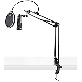 Audio-Technica AT2020USB+ Cardioid Condenser USB Microphone with Boom Arm Stand and Pop Filter Bundle (3 Items)