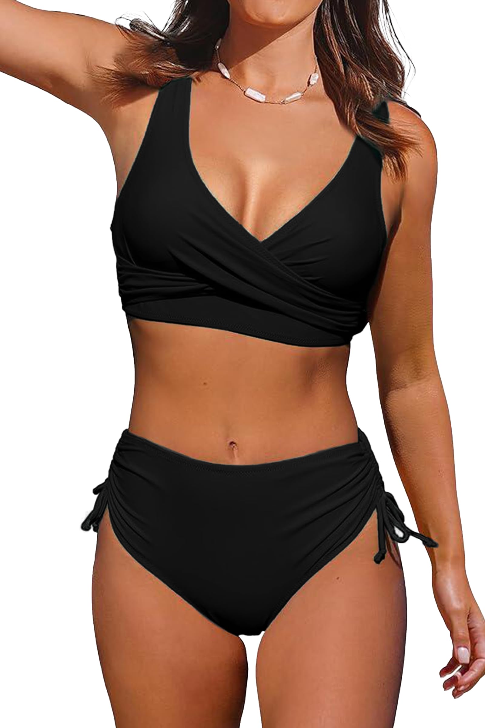 Photo 1 of Beachsissi High Waisted Bikini Twist Front Tie Back 2 Piece Swimsuit Solid Color