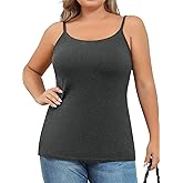 V FOR CITY Plus Size Camisole for Women with Shelf Bra Adjustable Spaghetti Strap Cami Tank Top Cotton Undershirts 1X-5X