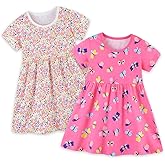 Girl's Summer Dresses Cotton Short Sleeve and Sleeveless Dress for Kids Girls Casual Skater Playwear Dresses Set 2 Pack