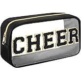 Abbylike Cheer Clear Makeup Letter Bag Cosmetic Zipper Cheers Pouch Chenille Patch Cheerleader Gifts Preppy Cheer Nylon Handmade Toiletry Bags for Women Girls Gifts (1, Black)