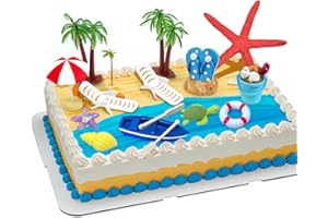 BSRESIN Beach Cake Decorations, 15 Pieces Chair Umbrella Palm Tree Summer Ocean Cake Toppers, Tropical Hawaiian Aloha Luau Theme Decorations for Birthday Baby Shower Wedding Pool Party Decorations Supplies