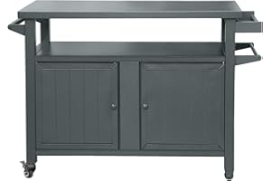 SHPAI Outdoor Grill Cart with Storage Cabinet, BBQ Cooking Prep Table Station Outside, Rolling Bar Cart with Wheels, Movable Kitchen Island for Backyard, Patio, Party, All Galvanized Steel Made, Grey