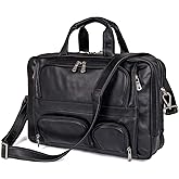 Augus Business Travel Briefcase Genuine Leather Duffel Bags for Men Laptop Bag fits 15.6 inches Laptop