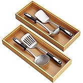 Bayting Bamboo Drawer Organizer, Stackable Utensil Trays for Kitchen, Wood Silverware Organizer for Drawer, Set of 2-15"x6"x2"