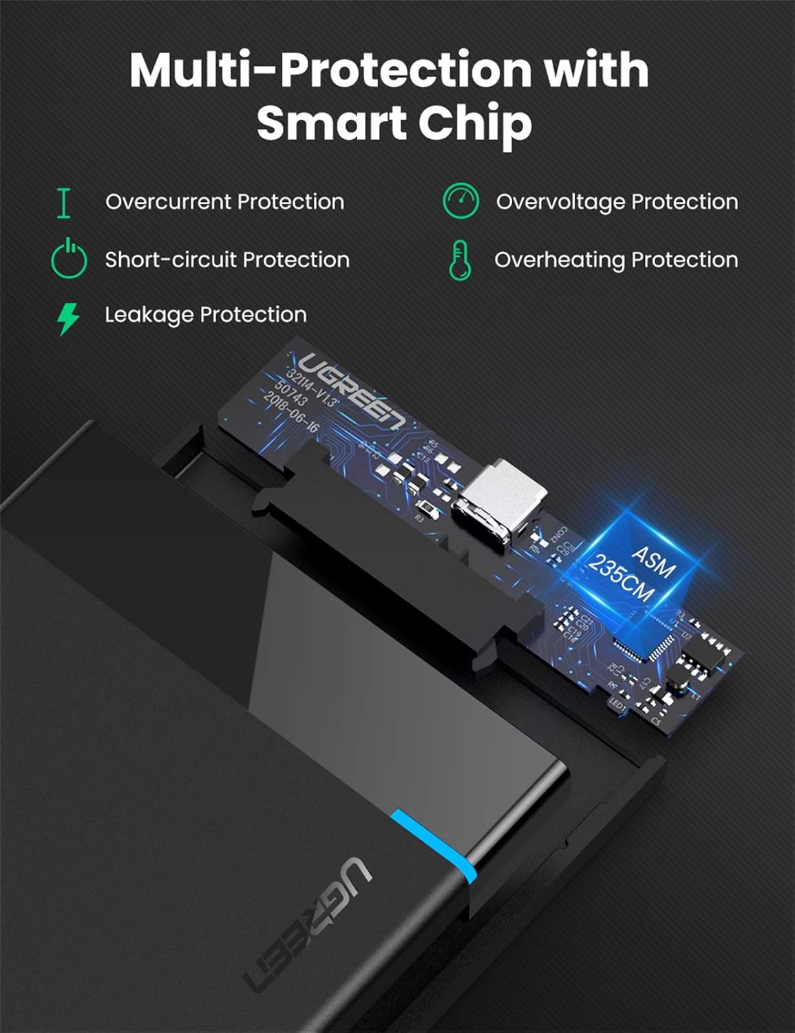 UGREEN 2.5" Hard Drive Enclosure, USB C 3.1 Gen 2 to SATA III 6Gbps for SSD HDD 9.5/7mm External Hard Drive Disk Case w/UASP Compatible with WD, Seagate, Toshiba, Samsung, Hitachi, PS4, Xbox, Router: Computers & Accessories