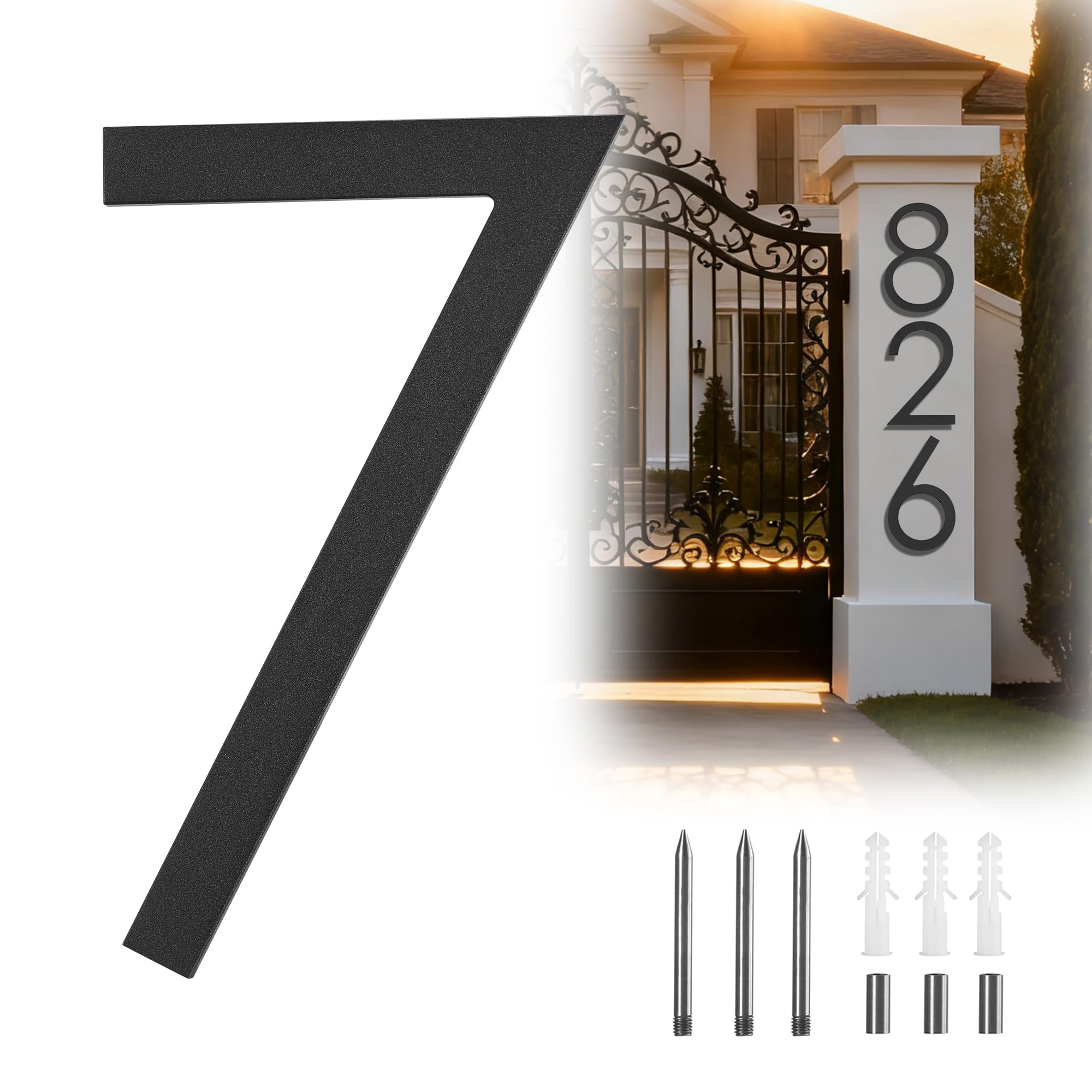 Photo 1 of 12 Inch Modern House Numbers For Outside Metal Large Address Numbers For House Number Matte Black Floating Outdoor Flush Mount Vertical Aluminum Home Address Numbers 7
