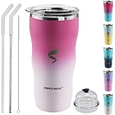 SIMPLE DRINK 20Oz Insulated Tumbler With Straw And Lid,Stainless Steel Coffee Cup, Double Wall Vacuum Travel Mug,Spill proof Iced Coffee Tumbler, Mom tumbler, White Red Tumbler