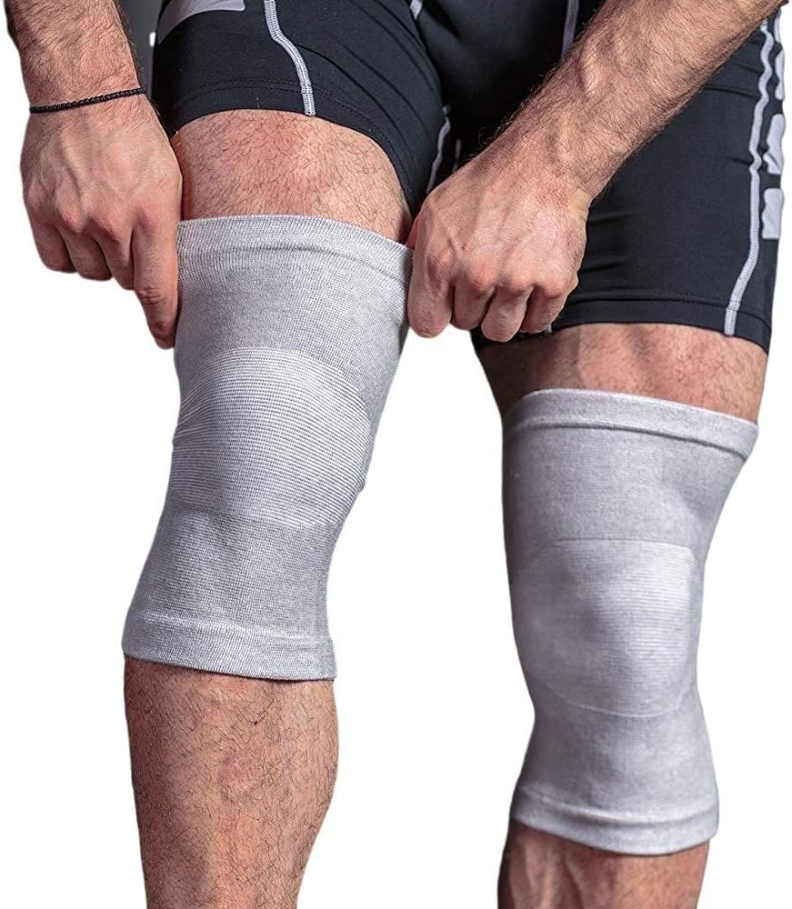 Frokht Sports Knee Support and Brace, Compression Sleeve for Men & Women - 2 Piece (Grey, M)