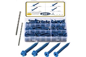 Krysay 232Pcs Concrete Screws with Drill bits,1/4 3/16 Masonry Screws for Concrete Assortment Kit,4 Sizes Flat & Hex Head Block Cement Stacoo Screws and Anchors,Diamond Point,Blue Coated