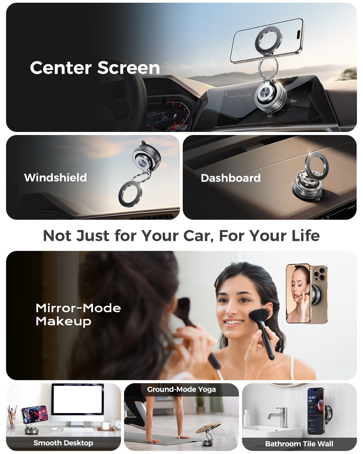 DIMONCOAT 2026 Upgraded Metal 360° Adjustable Vacuum Suction Cup Phone Mount [109LB Suction], Magnetic Phone Holder for Car, Foldable Portable iPhone Holder Magsafe Car Mount for iPhone 16 Pro Max