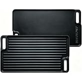 JINCHUFURI Reversible Cast Iron Griddle Pan 16 Inch | Enamel Nonstick Coating, Even Heat. Rust Revention. Gas, Electric &amp; Induction. For Camping, BBQ and Home Cooking.