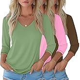 Ficerd 3 Pack Women's 3/4 Length Sleeve T Shirts, V Neck Tops Loose Fit Blouses Casual Tees 2026 Fashion Clothes