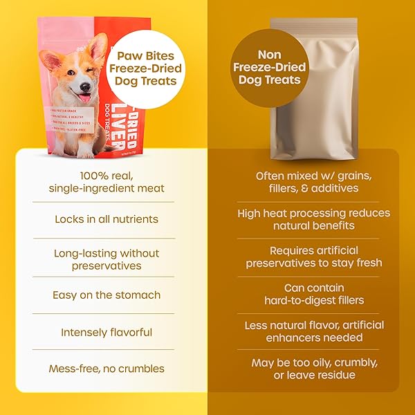 PAW BITES FREEZE DRIED DOG TREATS – BEEF LIVER WITH PROTEIN, DOG FOOD DRY SNACKS – WITH PROTEIN & OMEGA 3S – FOR ALL BREEDS & SIZES – NO ARTIFICIAL FLAVORS & DYES, NO PRESERVATIVES – 1 POUCH, 4 OZ