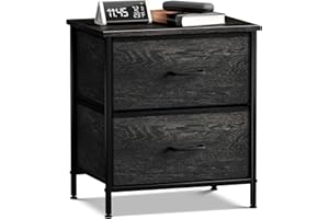 Sorbus Nightstand Dresser with 2 Faux Wood Drawers - Bedside Table Chest with Storage Bedroom, Living Room, Closet & Dorm Furniture Lamp Stand - Steel Frame, Wood Top, Easy Pull Fabric Bins