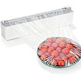 Plastic Wrap Dispenser with Cutter - Magnetic Plastic Wrap Dispenser for Kitchen & Home, Refillable Food Cling Wrap Holder, Easy to Attach to Refrigerator, Fits 12" Rolls, Smooth Cutting Design