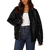PRETTYGARDEN Women's Faux Leather Motorcycle Jacket Trendy Fall Spring Clothes Oversized Zip Up Winter Coat Outerwear