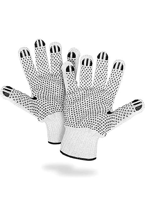 ABC White Knit Gloves Medium, Double Side PVC Dotted Working ...
