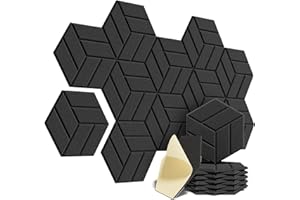 UCORN Upgrade 12 Pack Self-adhesive Sound Proof Foam Panels,12 X 10 X 0.4 Inches Acoustic Panels Hexagon Design Wall Panels,Sound Proof Panels for Walls Sound Absorbing(Solid Figure-BLACK)