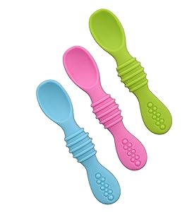 Acorn Baby Infant Spoons 3pk - Baby Self Feeding Spoons Weaning Utensils for Solids Foods - Soft Tip is Gentle on Gums